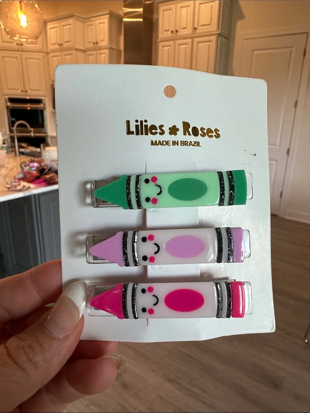 Kids Crayon Hair Clips – Green, Purple, Pink Set